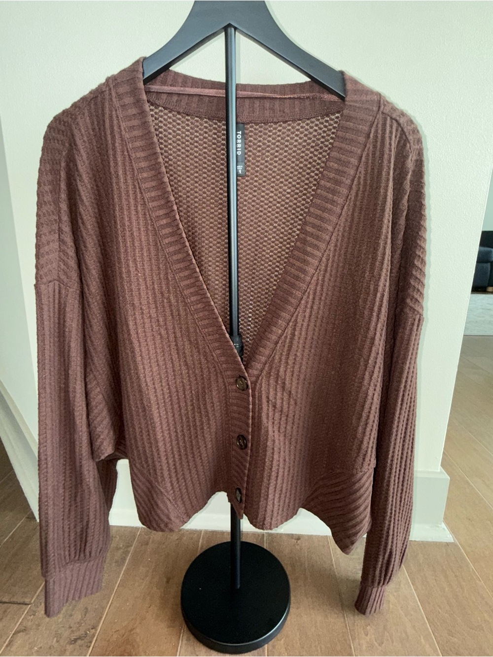 torrid Chocolate Brown Waffle V-Neck Button Cardigan